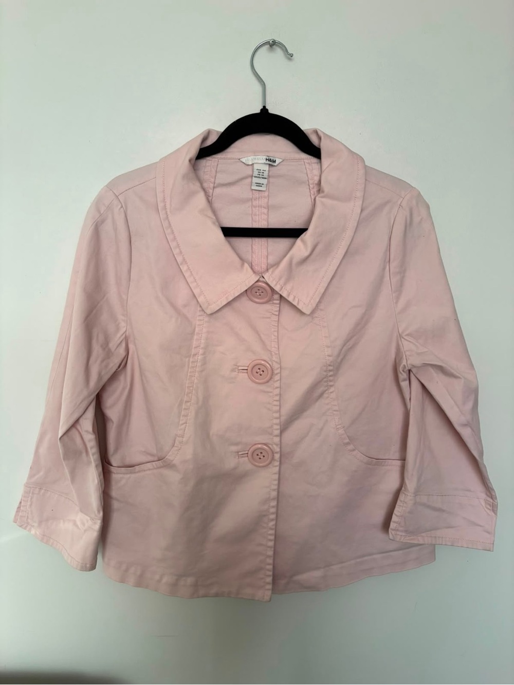 H&M Light Pink Cotton Blend Button-Front Jacket